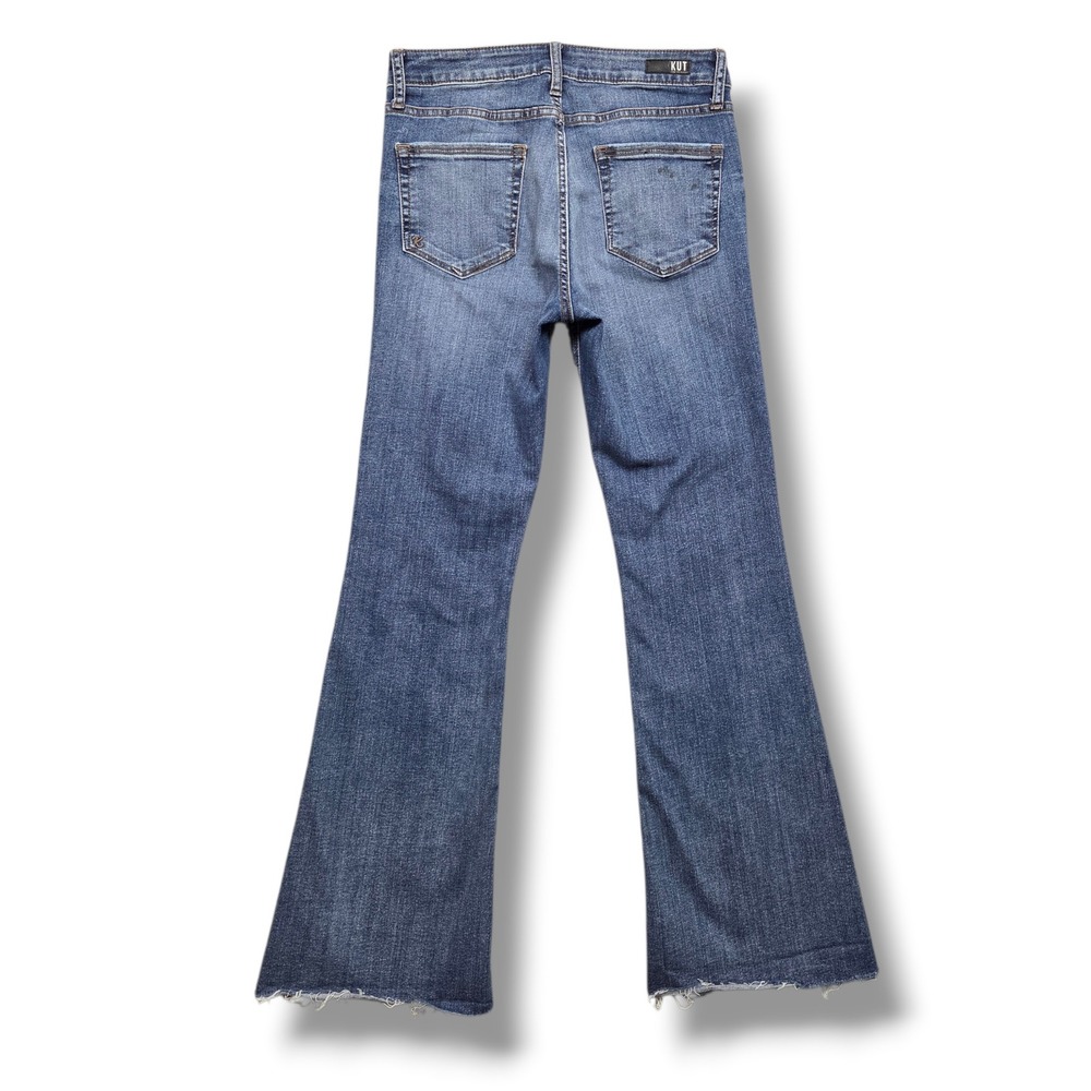 Kut from the Kloth Stella Flare Jeans Womens 6 Fray Hem Mid Rise Denim STAIN - Picture 4 of 12